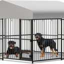 Large Outdoor Dog Kennel, Heavy Duty Dog Cage with Roof, Dog Kennel Galvanized Iron Dog House with Safety Locks,UV & Water Resistant Proof Cover, for Garden Backyard Black (10x10x6FT)