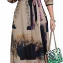 CaniBtr Maxi Dresses for Women Casual 3/ 4 Sleeve Printed Wrap V Neck Plus Size Church Summer Long Sundress with Belt, XL
