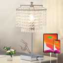 Luvkczc Crystal Table Lamp with Touch Control and USB for Bedside, 3-Way Dimmable with Crystal Shade for Bedroom, Living Room, 6W LED Bulb Included (Silver)