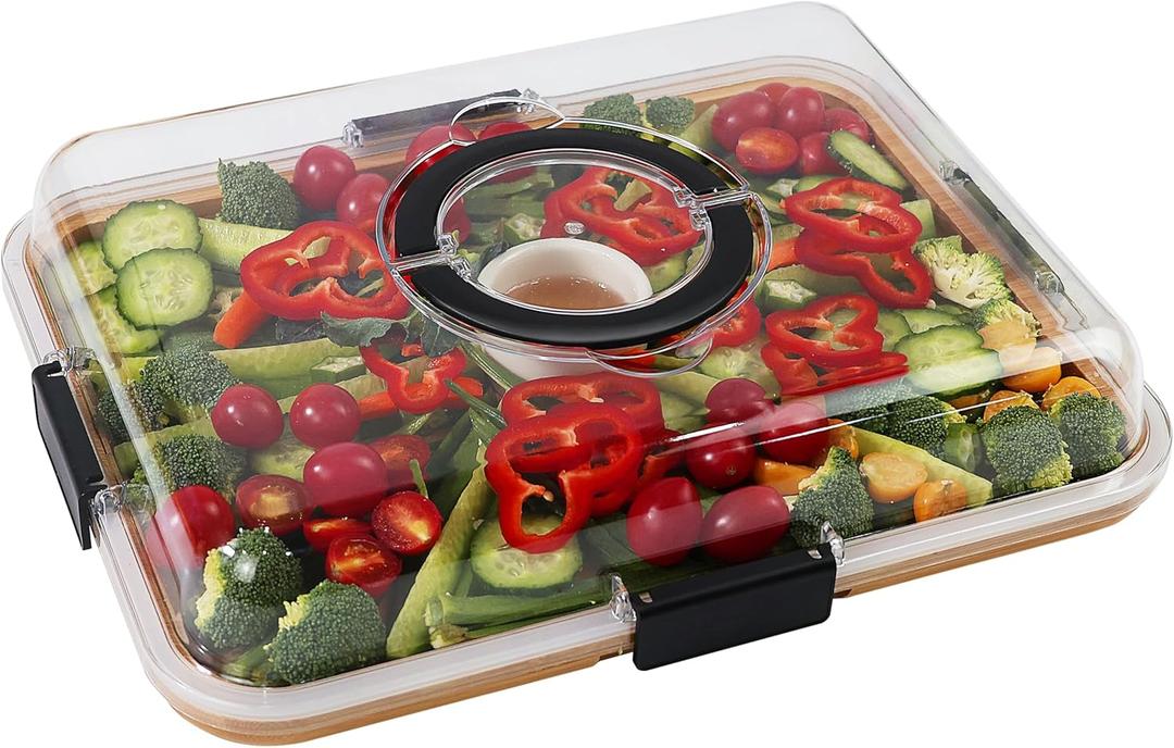 Charcuterie Board with Clear Lid, Travel Portable Cheese Board Charcuterie Boxes Cutting Boards for Kitchen, House Warming Gifts New Home, Gifts for Women (1 Compartments Black)