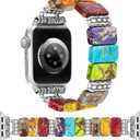 Newlibery Beaded Natural Stone Bracelet Band Women Compatible with Apple Watch 38/40/41/42mm(S10/11) Boho Elastic Western Vintage Imperial Stone Strap for iWatch Series 11/10/9/8/7/6/5/4/3/2/1/SE