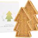 myHomeBody Christmas Tree Wicker Basket, Decorative Snack Tray, Appetizer Serving Tray and Platters, Set of 2