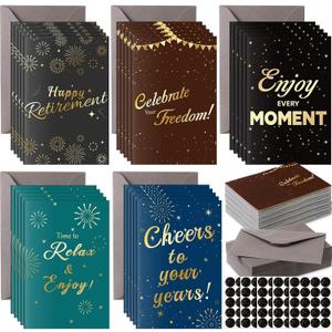 Motiskyy 100 Sets OT Month Retirement Cards with Envelopes and Stickers Blank Inside Funny Card 5 Style Greeting Card Designs