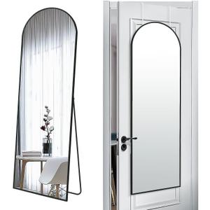57x20 Door Hanging Full Length Mirror, Floor (Height 5.7ft just Body in1.3ft) or Wall Mounted Metal Frame Arch Dressing Mirrors for Bedroom Bathroom Living Room 57 20 inch Black