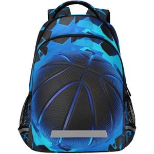 3D Basketball Blue Lighting Kids Backpack Bookbag Elementary School Bag Travel Rucksack Boys Girls