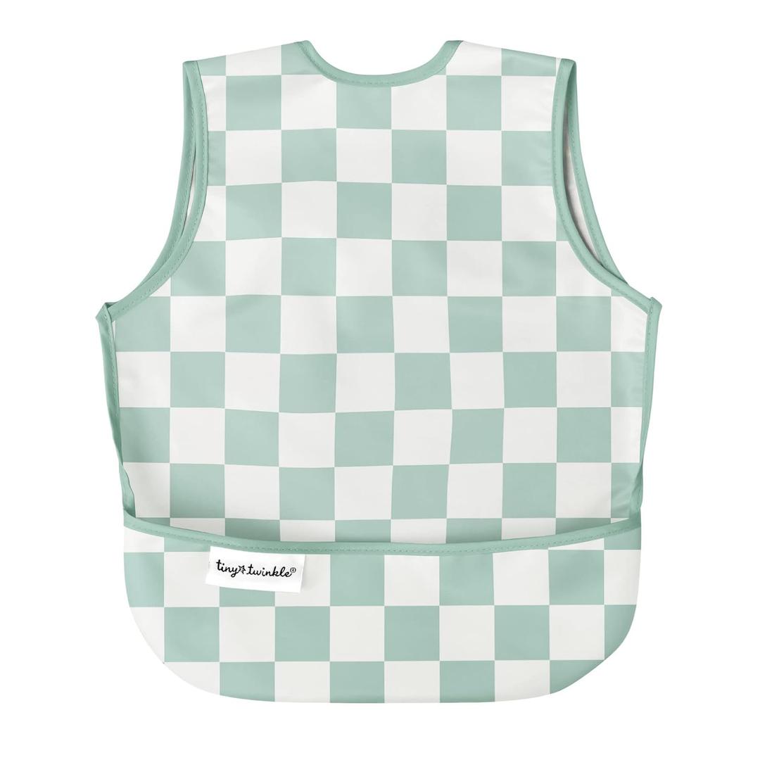 Twinkle Short Sleeve Apron Baby & Toddler Bib  Waterproof, Mess-Proof Bibs for Eating & Feeding, Machine Washable, Perfect Holiday Gift (Green Checkers, 624M)