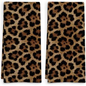 Leopard Print Decor Kitchen Towels Set of 2, Preppy Cheetah Hand Towel, Gifts for Cheetah Lovers Women Decorative Tea Dish Towels for Kitchen, Funky Trendy Leopard Bathroom Decor, 16x24in