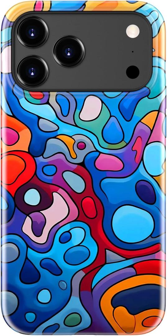 DorisMax for iPhone 17 Pro Max Case - Wireless Charging Compatible - Dual-Layer Hard Shell + Silicone Cover - Shockproof Protective Phone Case with Stylish Designs for Women - Colorful Abstractions
