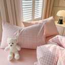 Nayoroom Gingham Duvet Cover Full Size Pink White Plaid Checkered Comforter Cover Grid Farmhouse Bedding Set 3 Pcs Soft Breathable Washed Microfiber Gifts for Women Men