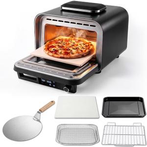 KINGWISE Convection Pizza Oven Electric, IPX4 Waterproof Countertop Air Fryer Oven, Fits 13-Inch Pizza, Heats up to 750, 6 Cooking Functions and 5 Pizza Presets, Pizza Stone & Pizza Peel Included