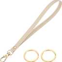 Wristlet Strap PU Leather Keychain Wristlet Lanyard Hand Strap Replacement with Rings Fit for Wallet Purse (Beige/Gold)
