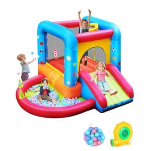 Step4Fun Inflatable Bounce House, Kids Castle Slide Bouncer for Children Jumping Outdoor and Indoor Party, Baby Backyard Water Jumper Toy with Blower, Ball Pit Pool, Ideal Gifts（112 x 98 x 65”）