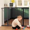 Babelio Metal Auto Close Baby Gate PressGuard P7, 29-48" Wide 30" Tall Extra Wide Pet Gate for The House and Doorways, Pressure Mounted Walk Thru Child Gate with Door, Black