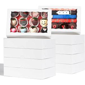 24 PCS 9.5" x 6" x 2" Bakery Boxes with Window for Cookies, Cakesicle, Chocolate Bomb, Macaron, Chocolate Covered Strawberries and Pretzel Rods