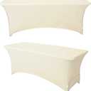4FT Pack of 2 Spandex Table Cover, Fitted Stretchable Tablecloth, Stretch Table Skirts for Wedding Party Event Dinner Decoration 48" L x 24" W x 30" H(Ivory)