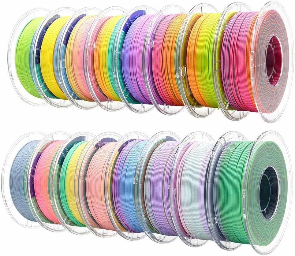 Matte Rainbow PLA 3D Printer Filament Bundle, 1kg,16 Rolls