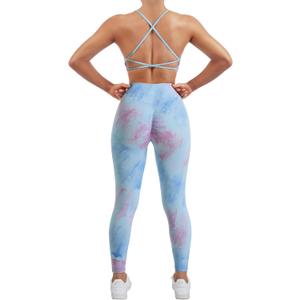 SUUKSESS Women Seamless 2 piece Workout Sets Strappy Padded Sports Bra Booty High Waisted Leggings Outfits (Candy Tie Dye,M) (M)