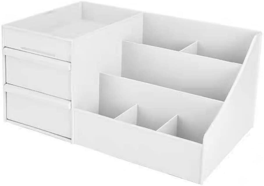 BYCY Makeup Organizer with Drawers Bathroom Counter Organizer Skin Care Organizer Vanity Holder for Brushes Nail Polish Lipsticks Perfume Lotions Eyeshadow Jewelry (White)