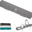 Kitchen Sink Faucet Mat, 30" x 6'' Silicone Faucet Guard & Draining Mat, 90 Foldable Faucet Mat for Kitchen Sink with 2 Water Ports, Splash Guard Kitchen Sink Mat (Gray)