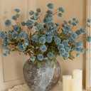 HyeFlora Fake Kiku Flowers, Faux Silk Pompon Mums Artificial Flowers, Chrysanthemum Stems Floral Arrangement Dried Flowers Vintage Decorative Indoor Home Decor Blue with Wax (Vase not Included)