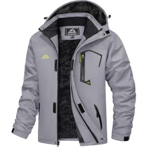 MAGCOMSEN Men's Winter Coats Water Resistant Ski Snow Jacket Warm Fleece Jacket Parka Raincoats With Hood Multi-Pockets (Medium, Light Grey)