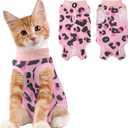 Cat Recovery Suit Female, Breathable Cat Onesie After Surgery Female for Abdominal Wounds or Skin Diseases, Surgery Recovery Suit Kitten Onesie After Spay Wear Anti Licking (Medium, Leopard Pink)