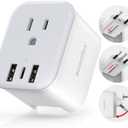 Travel Plug Adapter - SCOOFEX Foldable Power Plug with 3 USB (1 USB C Port) and 1 AC Outlets Charger for US to Most of Europe - EU France Germany Spain Italy（Type C/L Helix
