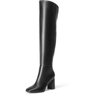 DREAM PAIRS Women's Tall Over the Knee Boots Thigh High Fall Block Chunky Heeled Knee High Long Boots with Fashion Square Toe and Side Zipper (9, Black)