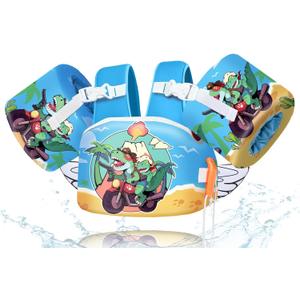 Toddler Floaties, Kids Swim Vest for 22-66 Lbs, Arm Floaties with Adjustable Straps Swim Floats & Arm Band Suitable for Water Sports Pool Swimming Safety for Infant 2,3,4,5,6,7 Years (Dinosaur-Blue)