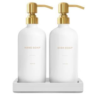 Prus Waso Gold Soap Dispenser Set, Glass Soap Dispenser with Stainless Steel Pump, Perfect for Modern Kitchen Counter Decor (Gold)