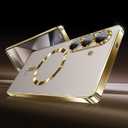 for Samsung Galaxy S25 Plus Case.Phone Cover Clear Back Surrounding Plating Metallic Glossy.Magnetic Case Slim Thin Soft funda capa para 6.7" Built-in Lens Protector (Gold)