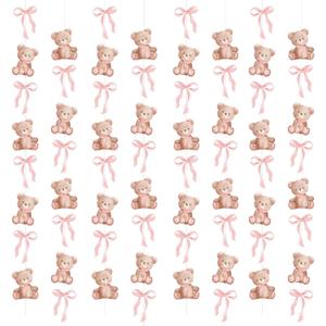 Peryiter 8 Pcs Bear Birthday Party Decorations, Baby Shower Animal Banner and Bow for Gender Reveal Birthday Bear Theme Boys Girls Decorations