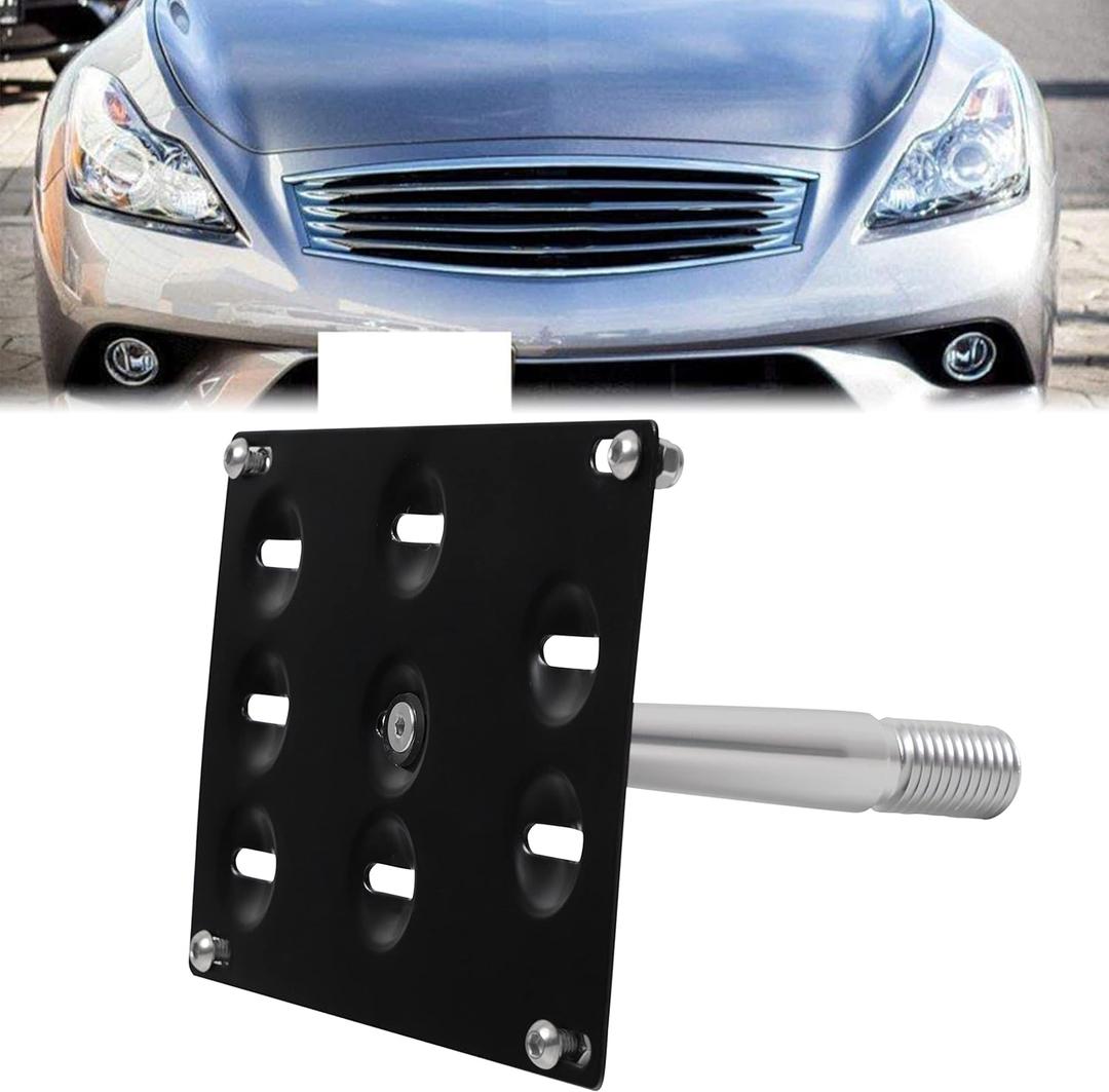 Front Bumper Tow Hook License Plate Bracket Holder Relocator Compatible with Nissan 09-18 370Z Z34 GTR R35 Sentra, 04-17 Infiniti G37 2dr Coupe / Q60 / Q50 (NOT fit with Front Parking Sensor)