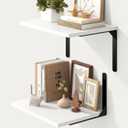 Fun Memories Floating Shelves for Wall, 12 Inch Deep Floating Shelves Set of 2, Wall Mounted Shelf with Metal Brackets, Rustic Wood Wide Shelf for Bathroom, Kitchen and Living Room, White, 16W x 12D