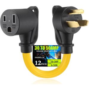1 FT 10-30P to 6-50R 30Amp to 50Amp Welder Adapter Cord, Compatible with NEMA 10-30P Male to 6-50R Female 3 Prong Dryer to Welder Power Adapter, Heavy Duty STW 10AWG 250V, ETL Listed