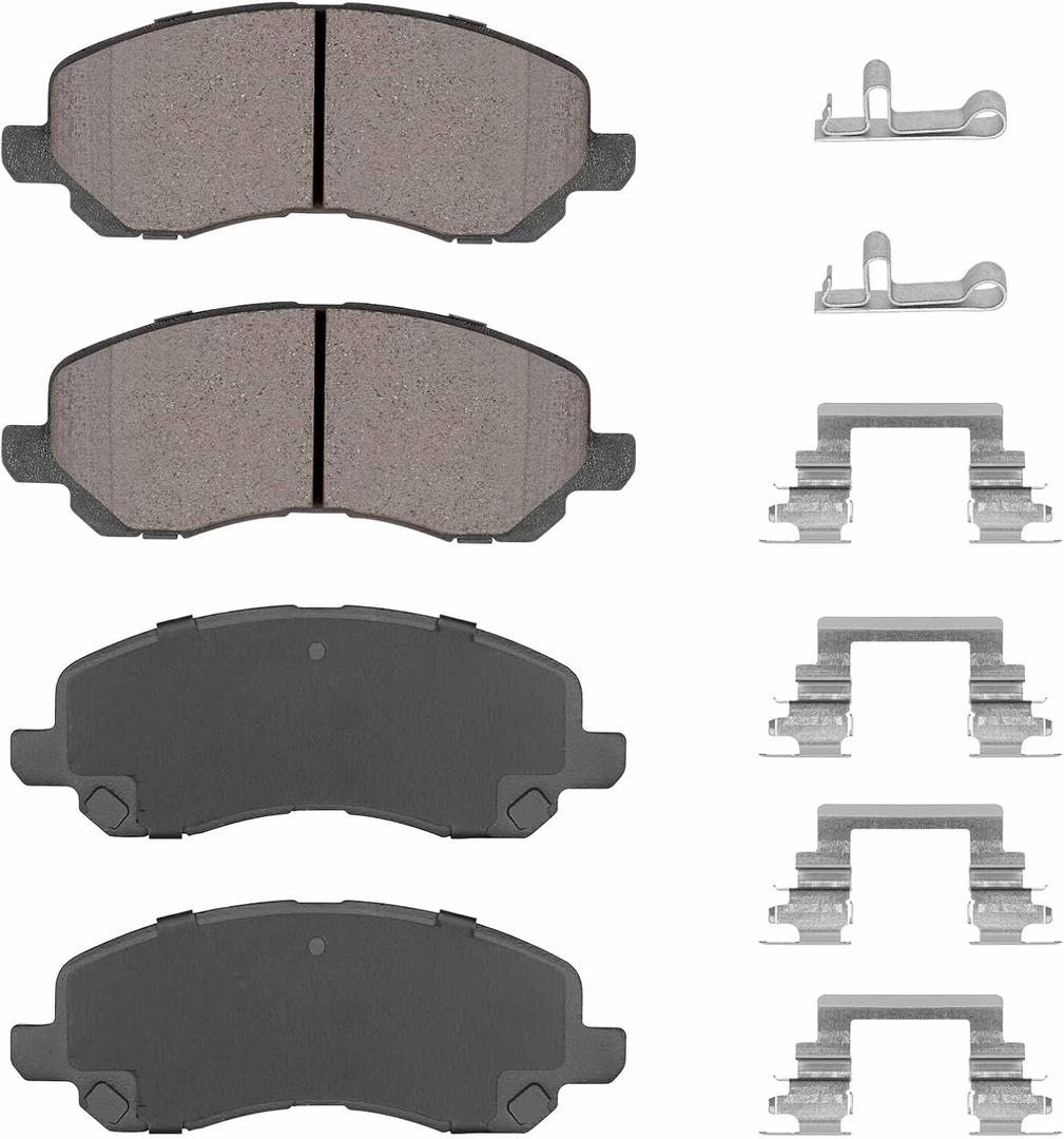 Front Ceramic Disc Brake Pads Set for Jeep Compass Patriot 2007-2017, for Dodge Avenger Caliber Stratus Chrysler 200 Sebring, for Mitsubishi Outlander Lancer Eclipse Galant 4PCS(With Hardware)
