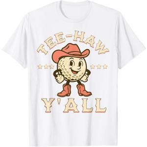 Western Tee Haw Y'all Funny Golf Ball Cowgirl Southern Women T-Shirt, XL