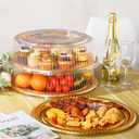 Nitial 12 Pcs Plastic Serving Trays with Lids, Round, Gold, 16 Inches