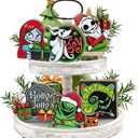 Christmas Tiered Tray Decor, Xmas Jack Monster Tray Decorations Set, Sally Ghost Tombstone Winter Wooden Signs, Funny Holiday Farmhouse Rustic Home Decor for Table Shelf Party