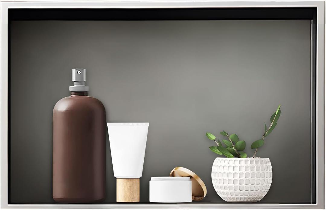 Shower Niche, Stainless Steel Elegant Bathroom Niche, No Tile Needed Recessed Shower Shelf Organizer for Storage (12x24x4 Inch, Grey)