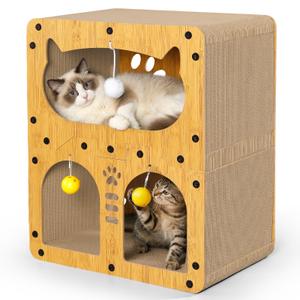 Gimars Cat Scratcher, Double Layer Cat Scratching Board Cardboard Cat Scratcher House for Indoor Cats, Large Cat Scratcher Bed for Scratch, Hide & Rest, Heavy Duty 44lbs Load, 20 x 17 x 11.2 inches