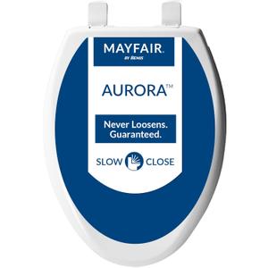 Mayfair 16.5" Slow Close Toilet Seat, Easy Clean Hinges and Adjustable Perfect Fit Plastic Seat, Made in USA, Elongated, White