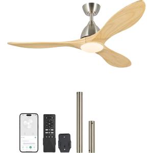 VONLUCE Ceiling Fans with Lights, 52 inch Smart Ceiling Fan with Remote/APP/Alexa Control, 3 Blades, 6 Speeds, Noiseless Reversible DC Motor, Wood Ceiling Fan for Bedroom Farmhouse, Nickel
