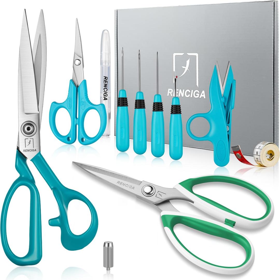 Fabric Scissors Tailor Sewing Shears Threading Needle Tools Kit 10 Inch Heady Duty Scissors Set for Fabric Cutting Professional Extremely Sharp Cloth Scissor Multipurpose Dressmaker (Blue)