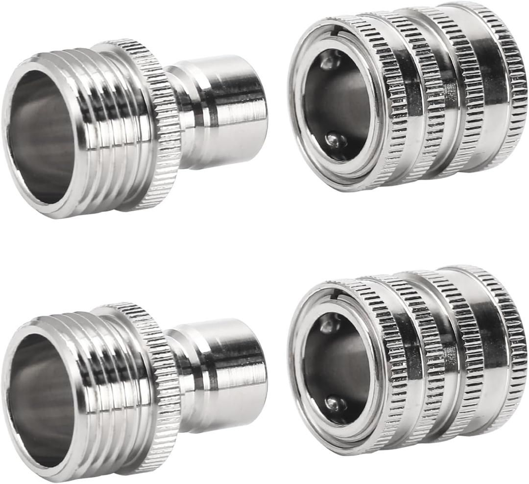Stainless Steel Garden Hose Quick Connect Set, 3/4 Inch GHT Water Hose Fittings, Heavy Duty Quick Release Connector for Garden Hose, and Sprayers