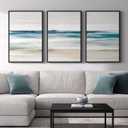Framed Abstract Coastal Wall Art for Living Room, Large Blue Coastal Landscape Decor, 3 Piece Minimalist Beach Ocean Painting Artwork for Walls, Canvas Prints for Bedroom Hallway Wall Decor, 24x36 In, 24" W x 36" H x 3Pcs