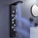 LED Shower Panels Tower System, SUS304 Stainless Steel Bathroom Shower Panel System with 4 Body Jets, Rainfall, Waterfall, Handheld Shower, Tub Faucet (Black)