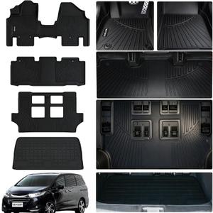 All Weather Floor Mats for Honda Odyssey 2017 2016 2015 2014 2013 2012 2011 Mini Passenger Van TPE Rubber Liners Odyssey Odorless Anti-Slip Car Floor Liners-1st & 2nd & 3rd Row & Cargo Mat Full Set