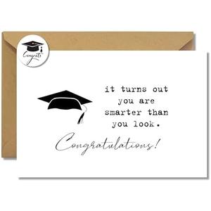 Pack of 8 TwoDays Funny Graduation Card with Envelope and Sticker, Humorous Congratulations Card for Him Her, Graduation Gifts for University College School, Congrats Grad Cards (Smarter Than You Look)