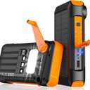 Solar Power Bank 20000mAh Built in Hand Crank and 4 Cables 22.5W Fast Charge Power Bank 5 Outputs & 5 Inputs Solar Portable Charger, SOS/Strobe/Strong Flashlights, Carabiner (Orange)